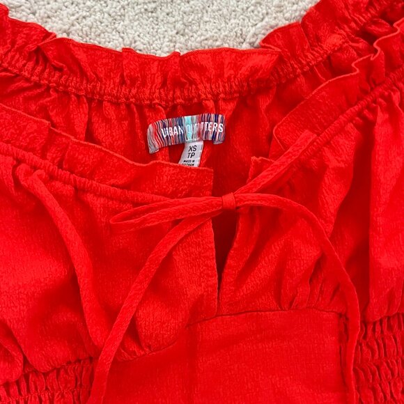 Urban Outfitters Red Hot Puff Sleeve Top - Off the Shoulder Shirred Blouse - Picture 8 of 9